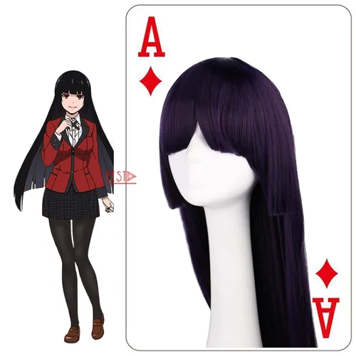 Vista 2 de MAGGAZ Peluca de cosplay 2021 Anime Kakegurui School Cosplay Pelucas Jabami Yumeko peluca mujer púrpura pelucas largas de fibra resistente al calor