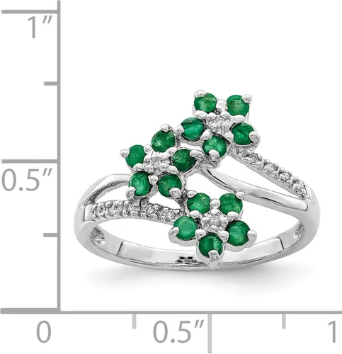 Vista 4 de Sweet Pea - Anillo de plata de ley con 3 flores rodiadas y diamantes, Plata de ley, 7, QR6380E-7