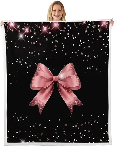 Vista 20 de Erosebridal Black Pink Bow Fleece Throw Blanket 40"x50" - Ultra-Soft for Couch Sofa Bed,Kawaii Cool Bowknot Sherpa Blanket,Princess Style Fuzzy