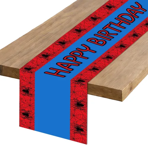 Vista 9 de Camino de mesa de feliz cumpleaños, negro, rojo, amarillo, ratón, tela de poliéster, decoración de mesa de comedor para decoración de fiesta