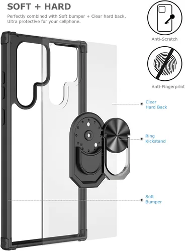Vista 2 de Funda transparente con función atril para Samsung Galaxy S22 Ultra 5G, protección contra caídas para Galaxy S22 Ultra, parachoques flexible + parte