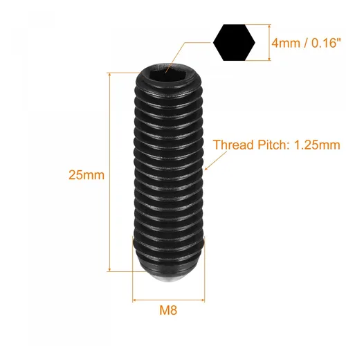 Vista 2 de uxcell Tornillos de fijación de punta de bola, 10 piezas M8 x 0.984 in de acero de alto carbono Métrico Spring Hex Socket Grub Tornillo