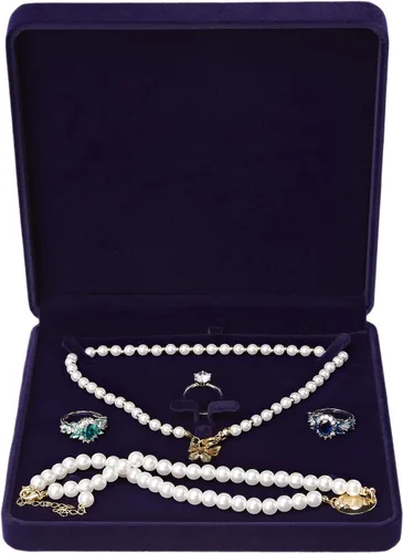 Vista 4 de LETURE Caja de joyería de terciopelo, caja de regalo de terciopelo para pulsera, collar, aretes, anillo (azul)