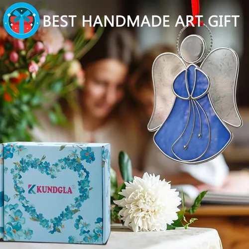 Vista 7 de Atrapasoles de Vidrio Emplomado para Ventanas Colgantes de Ángel Azul Adorno Personalizado de Metal Regalos Decorativos para Mamá Abuela Amiga
