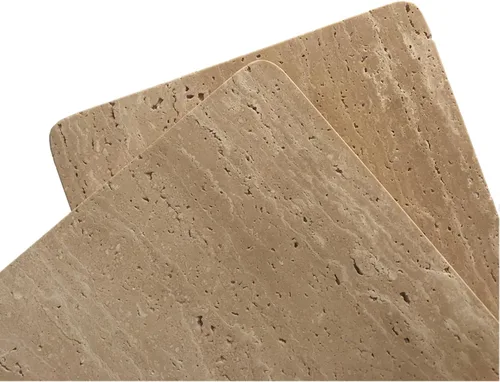 Vista 7 de Bandeja de travertino beige de mármol natural, bandeja de queso de repostería, plato de café de postre, losa de mármol suave de doble cara