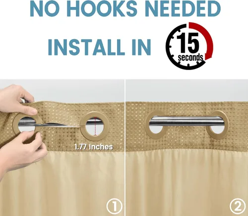 Vista 3 de EUTXL Cortina de ducha beige sin gancho con forro a presión, 230 GSM, cortinas de ducha para baño, 71 pulgadas de ancho x 74 pulgadas de alto