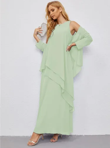 Vista 5 de Numbersea Vestidos de gasa de primavera de talla grande para madre de la novia, vestido formal de baile de graduación, capa con volantes