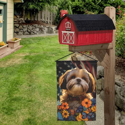 Vista 5 de Bandera de jardín Shih Tzu Dogs - Bandera de Estados Unidos con diseño de girasol, 12 x 18 pulgadas, doble cara, decoración de patio al aire libre