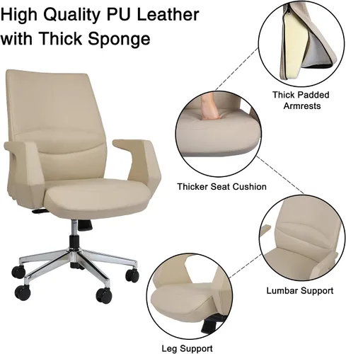 Vista 4 de LUCKYERMORE Silla de oficina ejecutiva ergonómica de cuero para el hogar, silla de escritorio con posición de bloqueo ajustable y cómoda