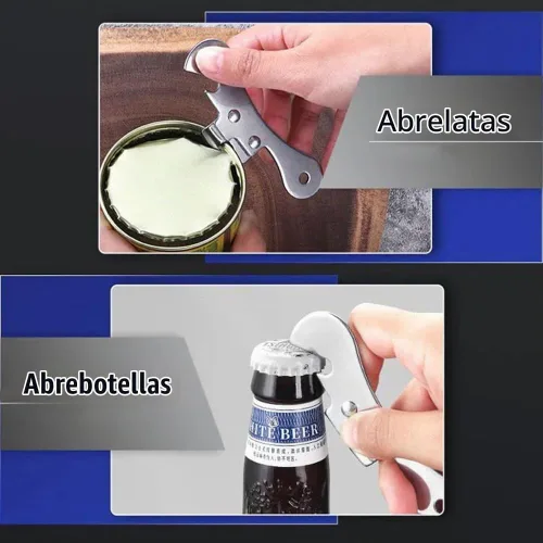 Vista 5 de NACOLUS Abrelatas manual de acero inoxidable para acampar, abrebotellas portátil (2 piezas)