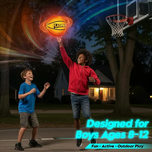 Vista 4 de Baloncesto con luz LED para niños adolescentes: genial juego de pelota nocturno para cumpleaños, Navidad, Pascua, juguete deportivo que brilla