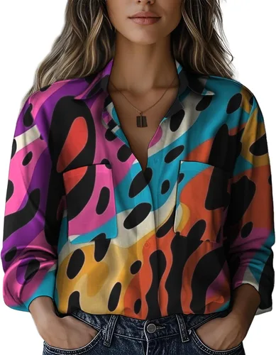 Vista 16 de Summer Tops for Women Lightweight Button Flowy Shirts Boho Long Sleeve Blouses Casual Clothes with Pockets