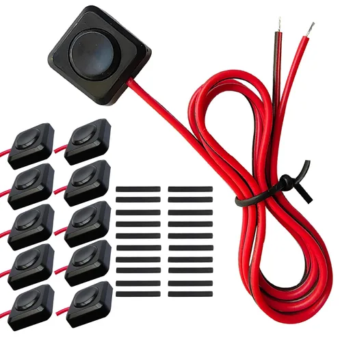 Vista 12 de Interruptor de botón momentáneo de 12 V y 24 V, cable precableado de 0,5 m y cinta de doble cara para una fácil instalación