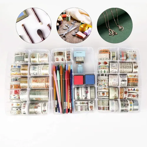 Vista 6 de Paquete de 5 cajas organizadoras de joyas de plástico con 18 correas grandes, estuche organizador de almacenamiento transparente con divisores
