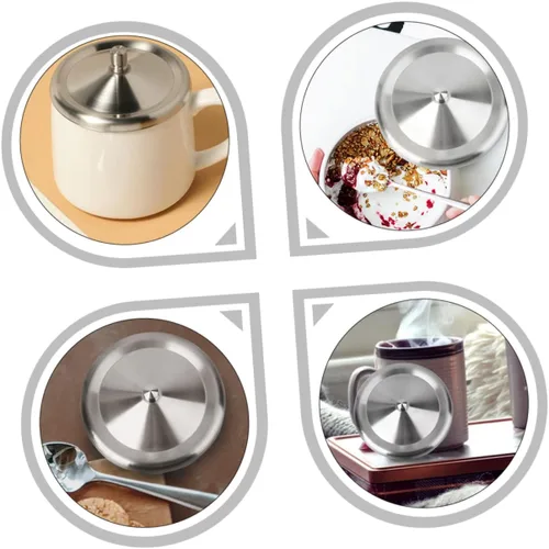 Vista 6 de Cabilock Tapa de taza de acero inoxidable de 4.8 pulgadas, resistente a fugas, para café, té, tapa portátil de retención de calor, para uso en casa