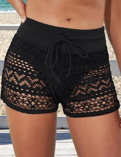 Vista 3 de Traje de baño con cintura hueca de encaje para mujer Negro1