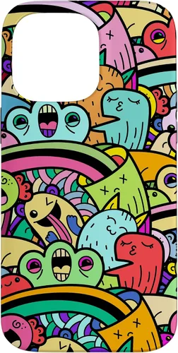 Vista 20 de iPhone 13 Monster Doodle Street Art Pattern, divertido estuche de estilo urbano