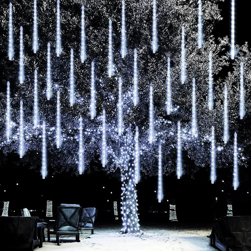Vista 13 de Dazzle Bright 288 luces LED de Navidad, luces de lluvia de meteoritos de 11.8 pulgadas con 8 tubos, enchufe impermeable, luces de lluvia que caen
