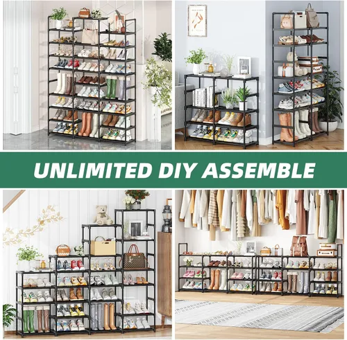 Vista 4 de Simple Trending Zapatero de 8 niveles de gran capacidad para 64 pares, estante alto para zapatos, organizador de zapatos de metal resistente