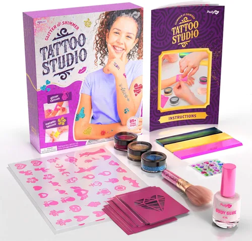 Vista 9 de Pretty Me Kit de tatuaje con purpurina para niños, tatuajes falsos metálicos y con purpurina para niñas, ideas de regalo de cumpleaños para niñas