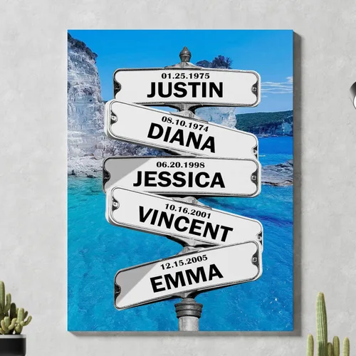 Vista 14 de Chiside Letrero de calle familiar con nombre, lienzo artístico para decoración del hogar, lienzo personalizado con nombres de familia, fecha