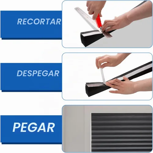 Vista 5 de Persianas de papel opacas de 36 x 72 pulgadas, paquete de 6 unidades, temporales, inalámbricas, autoadhesivas, sin taladro, cubierta plisada