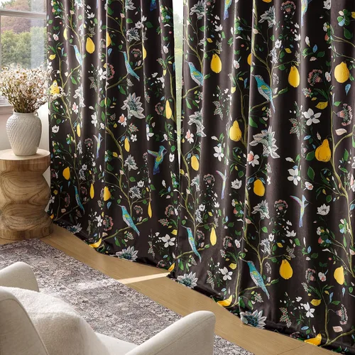 Vista 5 de MUSSEL Cortinas florales de terciopelo de 63 pulgadas de largo, cortinas botánicas de lujo para oscurecer la habitación, 2 paneles de colibrí