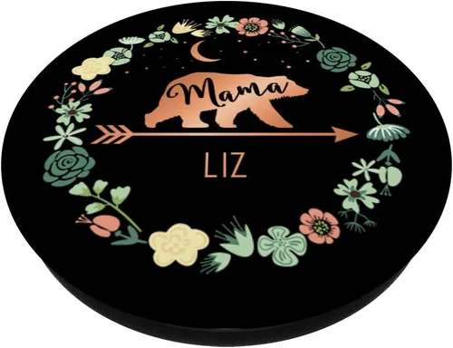 Vista 2 de Liz Name Gift - Agarre y soporte para teléfonos y tabletas, diseño floral, Negro