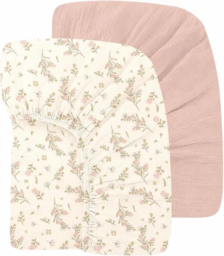 Vista 18 de Sábanas orgánicas para cuna de bebé de 33 x 17 pulgadas, 100% algodón de muselina para bebé, niña, niño, funda de colchón ajustable suave compatible