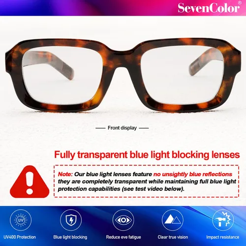 Vista 5 de Lentes cuadrados retro para mujeres y hombres, anteojos gruesos rectangulares de luz azul, anteojos gruesos estilo de los años 90