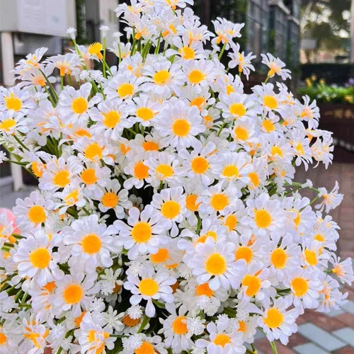 Vista 5 de 12 margaritas artificiales para exteriores, para decoración de follaje de plástico sintético, jardín, porche, arbustos verdes, plantas colgantes