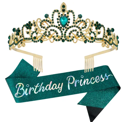Vista 11 de VELSCRUN Tiaras de coronas de princesa de cumpleaños, banda de cumpleaños para niñas, decoraciones de feliz cumpleaños/accesorios para mujer Rosa