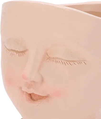 Vista 4 de Bonita maceta de cabeza de niña, maceta de cara humana, bonita maceta de resina con orificio de drenaje, ojos cerrados para plantas