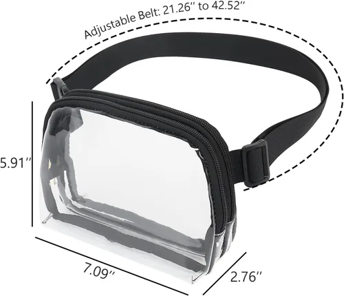 Vista 2 de Riñonera transparente para mujer, impermeable, pequeña, transparente, con correa ajustable, bolsa transparente aprobada para estadios, Negro 3