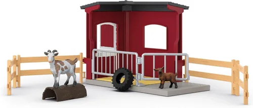 Vista 7 de Schleich Farm World – Juego de 31 piezas de establo de cabras con 2 figuras de cabras y accesorios – Juguetes de animales de granja para niños