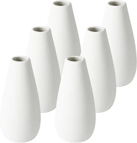 Vista 9 de YANLING 6 Piezas Jarrones de Cerámica Blancos para Decoración del Hogar, Jarrones de Cerámica Blanca de 5.6 pulgadas para Centros de Mesa, Pequeños