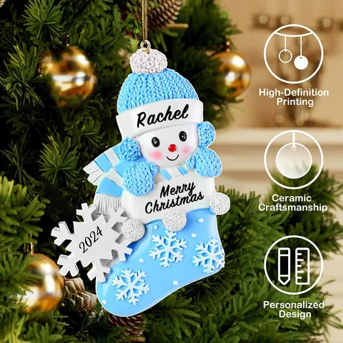 Vista 2 de Adorno personalizado para la primera Navidad del bebé, regalo de recuerdo navideño, mi primer adorno de Navidad, azul