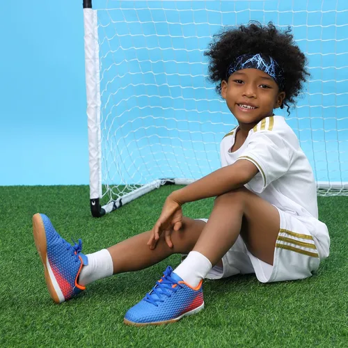 Vista 2 de Hawkwell Tacos deportivos unisex con cordones para niños y niñas zapatos de fútbol para entrenamiento de interiores niñoniño pequeñoniño grande