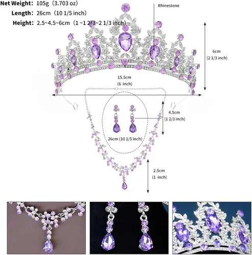 Vista 6 de PRINCESS BRIDE Women Jewelry Set Tiara Set with Earrings and Necklace Gold Gothic Rhinestone Bridesmaid Jewelry Set for Wedding Costume Hair