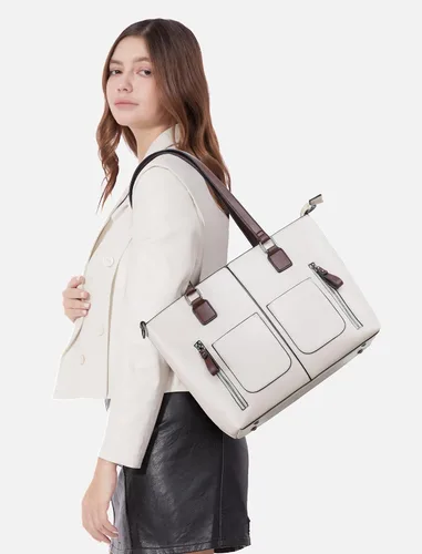 Vista 2 de LOVEVOOK Bolso de hombro grande para mujer, de piel sintética, bolso de trabajo con múltiples bolsillos, bolso de diseñador