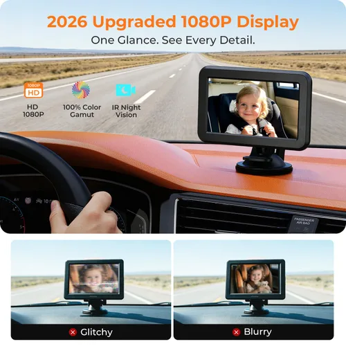 Vista 3 de Itomoro Espejo de coche para bebé, cámara de coche para asiento trasero con pantalla de función de visión nocturna HD, soporte de ventosa