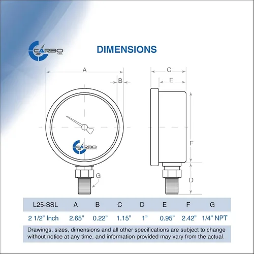 Vista 7 de Medidor de presión de vacío lleno de líquido Carbo de 0 a -30 inHg con certificado rastreable NIST, calibrado en laboratorio de EE. UU., Dial de 2.5