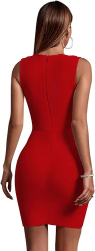 Vista 2 de UONBOX Vestido corto de fiesta con cuello en V para mujer, sin mangas, con abertura
