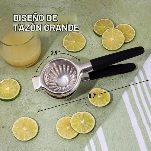 Vista 2 de Zulay Kitchen Exprimidor de limón de acero inoxidable, antideslizante, diseño ergonómico con cuenco exprimidor sólido y resistente, exprimidor negro
