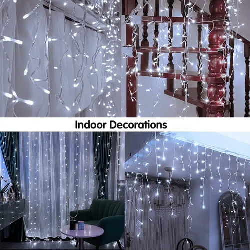 Vista 5 de Luces LED de Navidad para exteriores, decoraciones de Navidad, luz colgante de 400 LED, 8 modos, 75 gotas, impermeable, para interiores