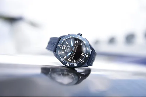 Vista 5 de Alpina Reloj inteligente de cuarzo suizo multifuncional con bisel de brújula bidireccional para hombre correa de goma azul marino