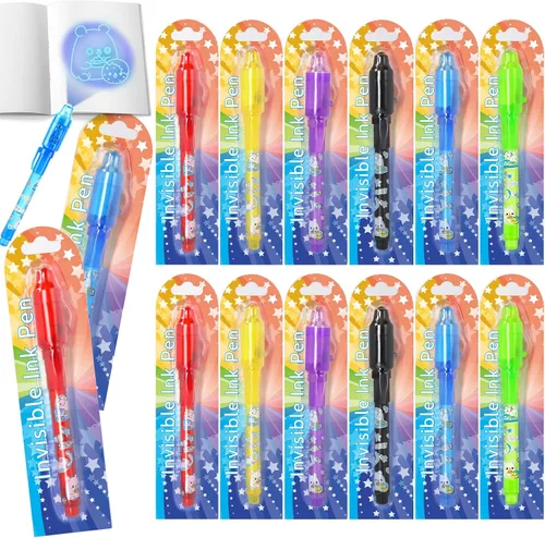 Vista 8 de GIFTINBOX Bolígrafo de tinta invisible con luz UV para niños, 12 bolígrafos espía para fiestas para niños de 8 a 12 años, marcador mágico