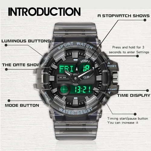 Vista 6 de Reloj para hombre, reloj analógico digital para hombre, relojes deportivos para hombre, color blanco transparente, diseño único, LED, táctico