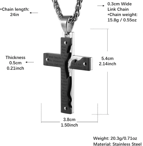 Vista 6 de Hzman - Collar con pendiente para rezo de crucifijo de Jesucristo, de acero inoxidable, para hombres Hypoallergenic,Waterproof,Holy Negro