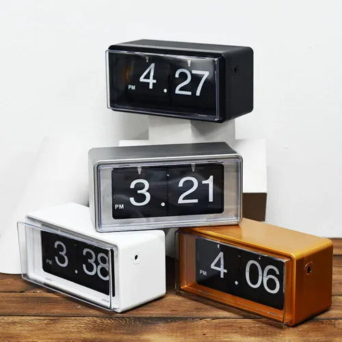 Vista 4 de BHning Reloj de escritorio digital con tapa transparente de estilo retro, función automática de giro de página, pantalla digital